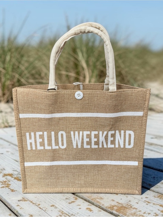 Handbags - Hello Weekend Natural Jute Beach Tote Bag NWOT